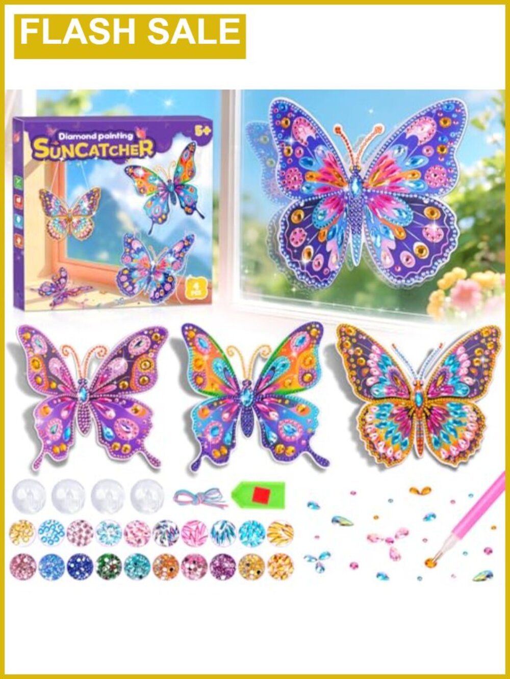 Diamond Painting Kit for Kids Butterfly Suncatcher 3D Gem Art Craft